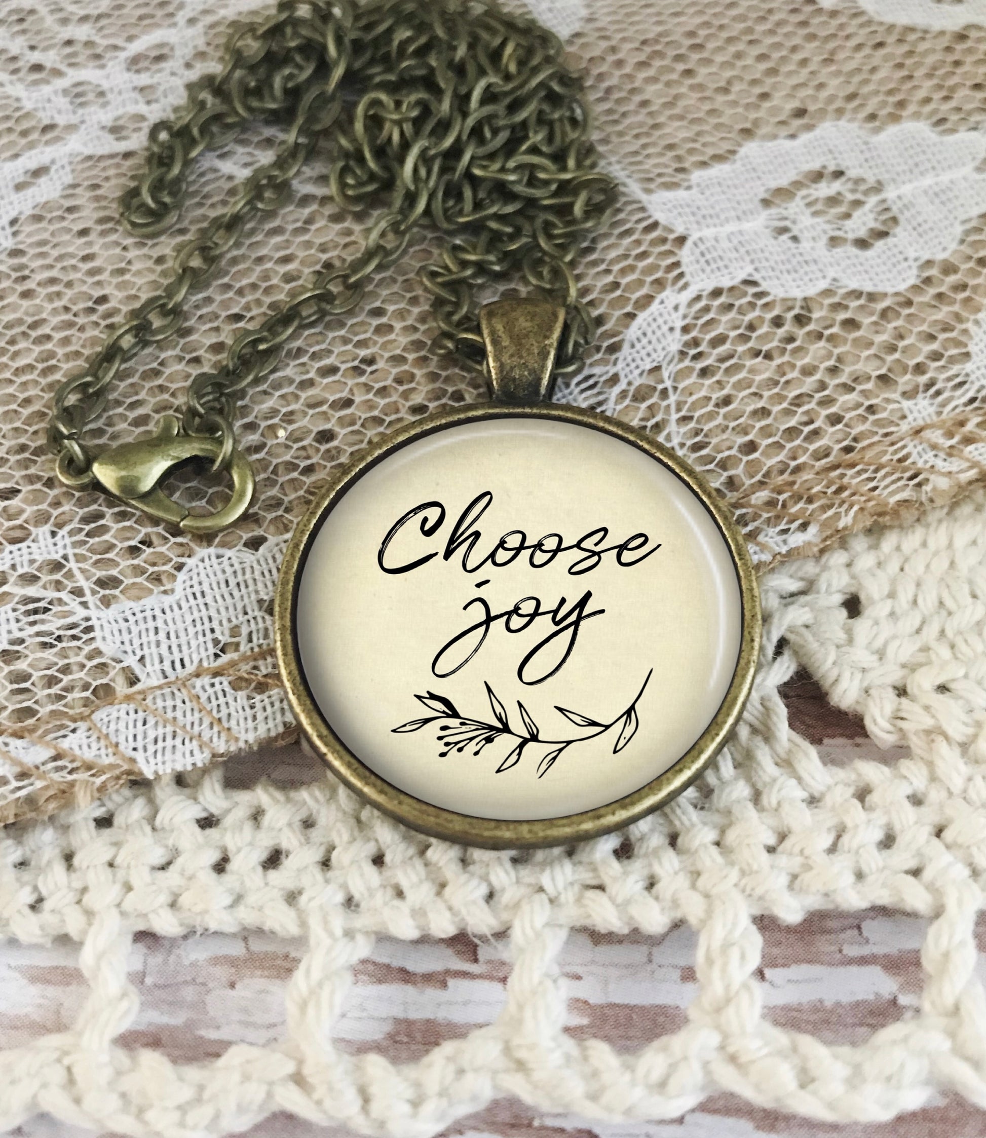 Choose Joy Necklace inspirational gift to her in antique silver or vintage gold (bronze) tones